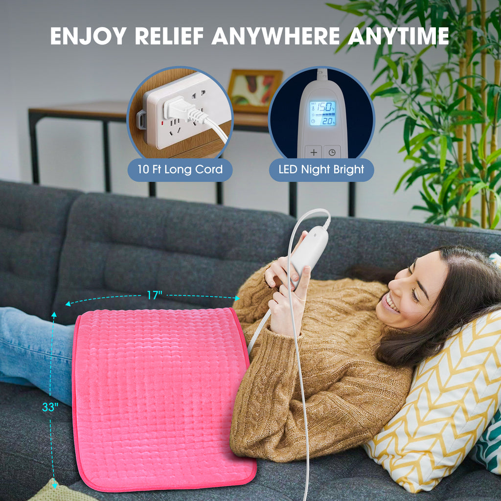 FluffyWarmth Electric Heating Pad for Back, Extra Large 17''x 33'' XXXL for Full Body,Menstrual Period Cramps,Neck Shoulder Back Pain Relief, 6 Heat Settings 4 Timers Heating Pad, Gifts for Women Men