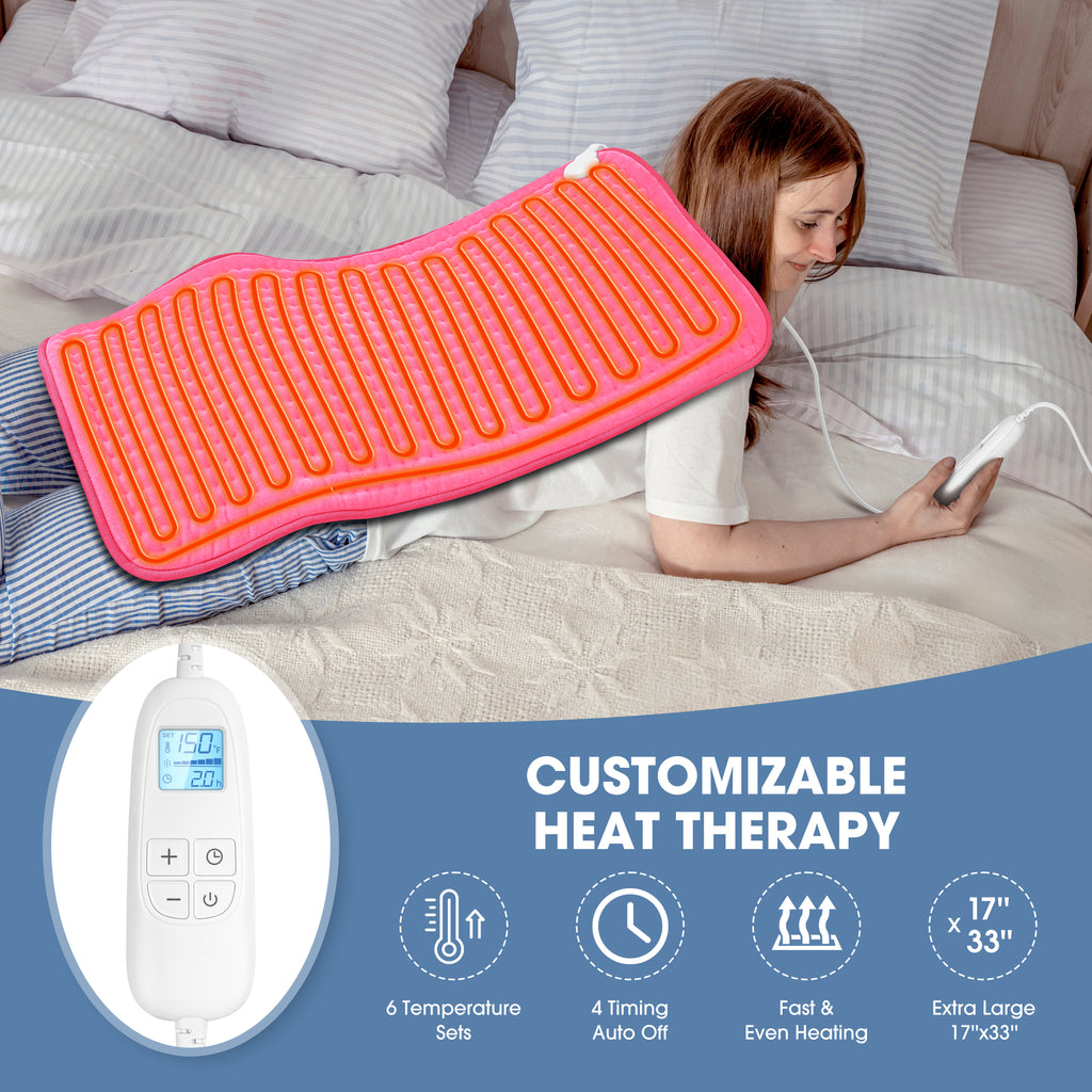 FluffyWarmth Electric Heating Pad for Back, Extra Large 17''x 33'' XXXL for Full Body,Menstrual Period Cramps,Neck Shoulder Back Pain Relief, 6 Heat Settings 4 Timers Heating Pad, Gifts for Women Men