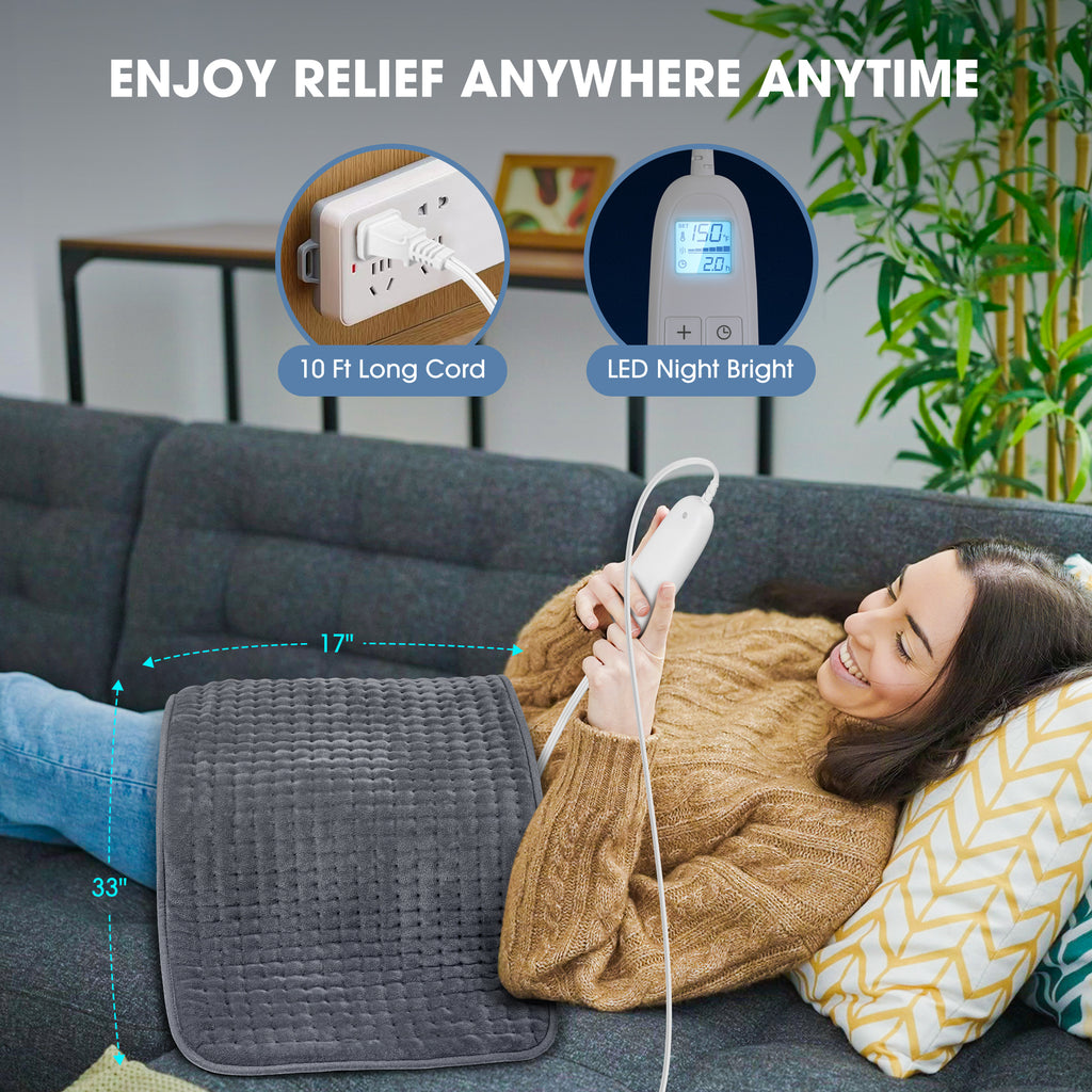 FluffyWarmth Electric Heating Pad for Back, Extra Large 17''x 33'' XXXL for Full Body,Menstrual Period Cramps,Neck Shoulder Back Pain Relief, 6 Heat Settings 4 Timers Heating Pad, Gifts for Women Men