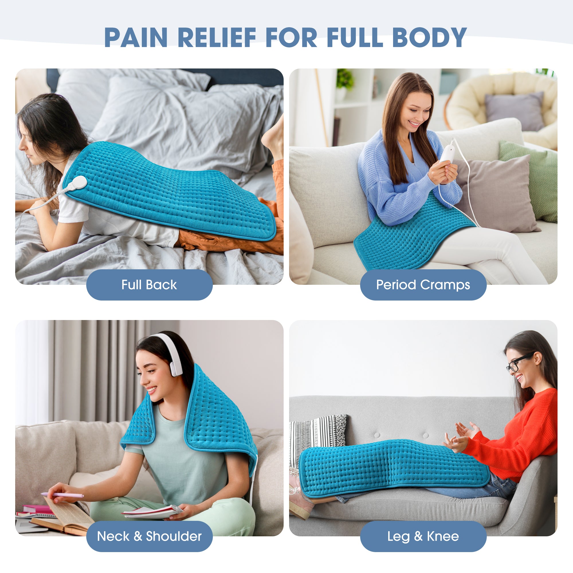 FluffyWarmth Electric Heating Pad for Back, Extra Large 17''x 33'' XXXL for Full Body,Menstrual Period Cramps,Neck Shoulder Back Pain Relief, 6 Heat Settings 4 Timers Heating Pad, Gifts for Women Men