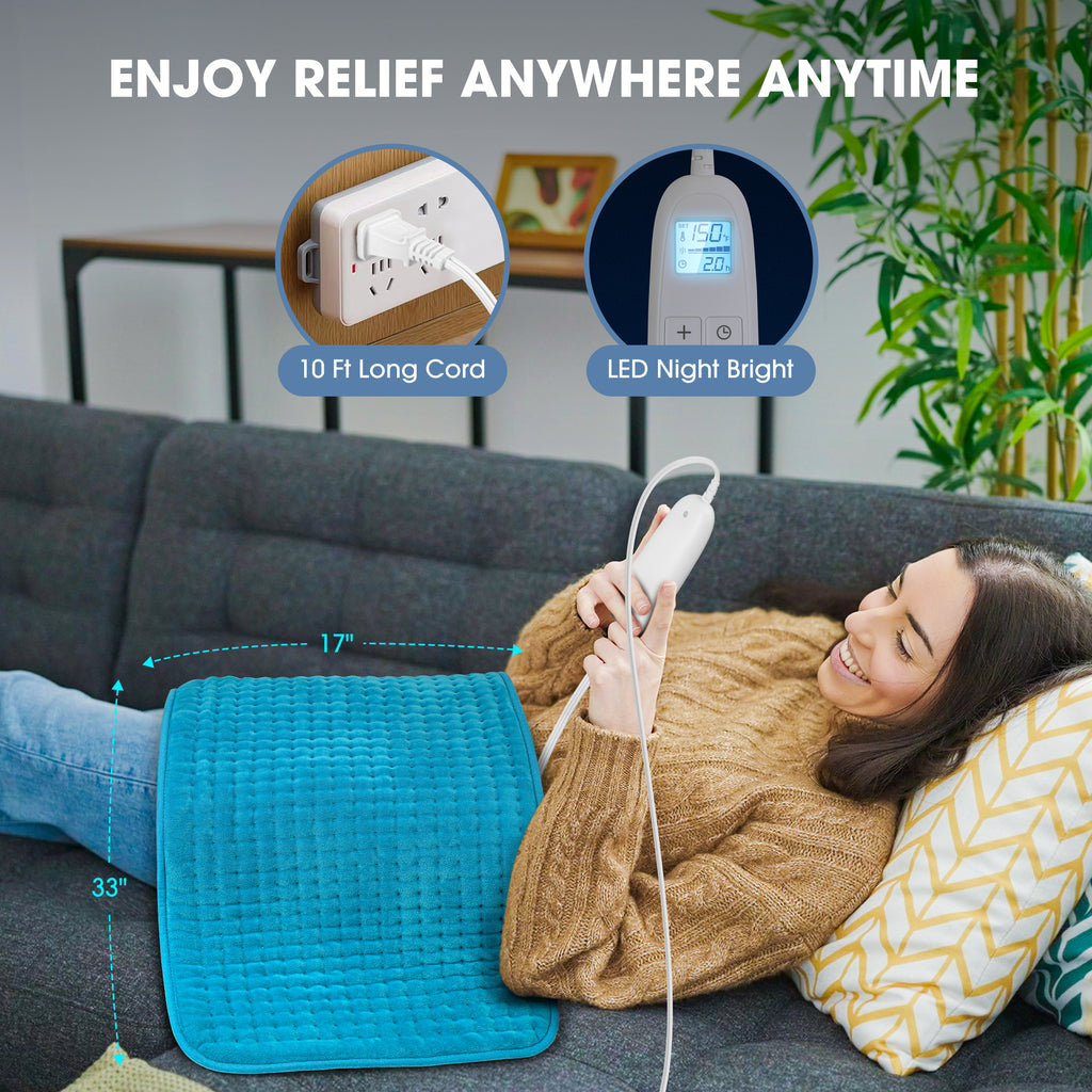 FluffyWarmth Electric Heating Pad for Back, Extra Large 17''x 33'' XXXL for Full Body,Menstrual Period Cramps,Neck Shoulder Back Pain Relief, 6 Heat Settings 4 Timers Heating Pad, Gifts for Women Men